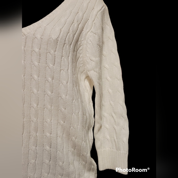 NWT Jeanne Pierre L Sweater 3/4 Sleeves White V Neck - Picture 3 of 7